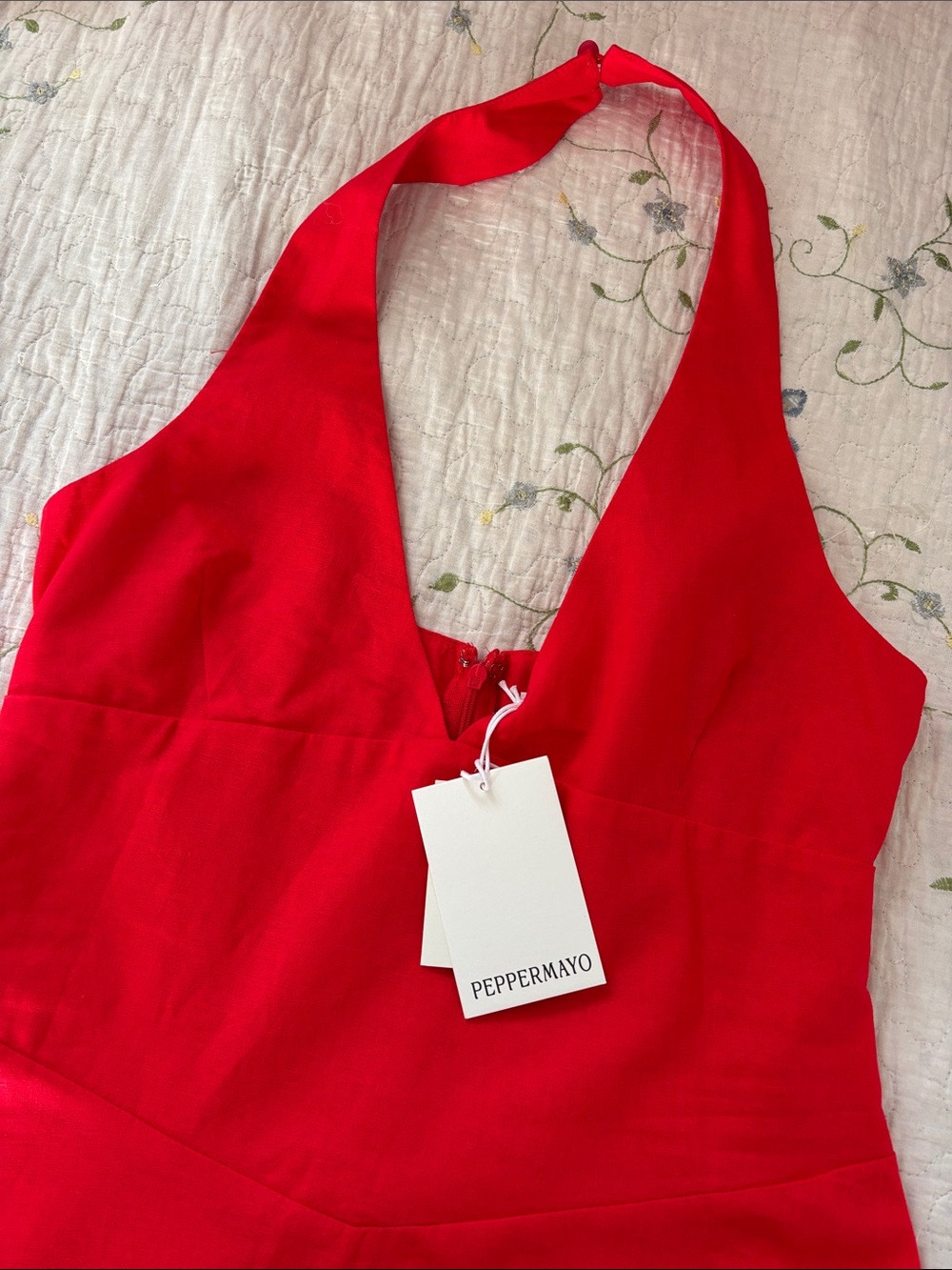 Peppermayo Falling For You Red Halter Midi Dress NWT Size 8